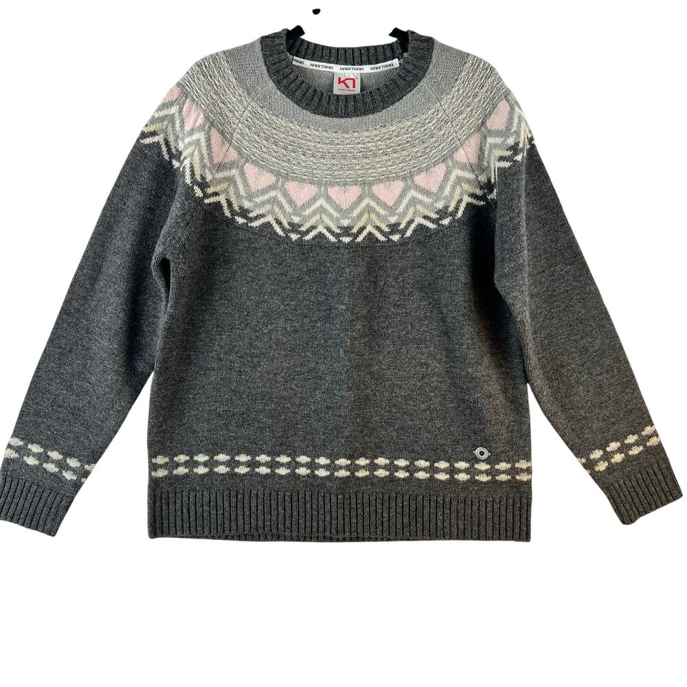 Kari Traa Sundve Knit Sweater Women’s Nordic-Inspired Design SZ LG Grey/Pink